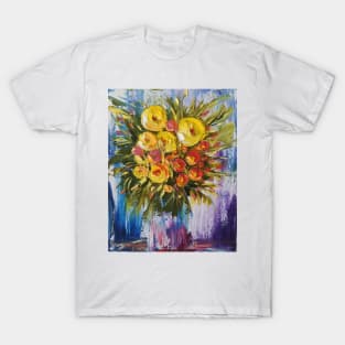 yellow flowers painting, yellow and orange bouquet, flowers in a vase, colorful painting, colorful flowers T-Shirt